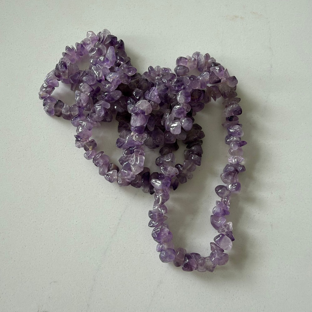 Natural Amethyst Chip Bead Necklace Purple Polished Stone Boho 34 Inch Strand